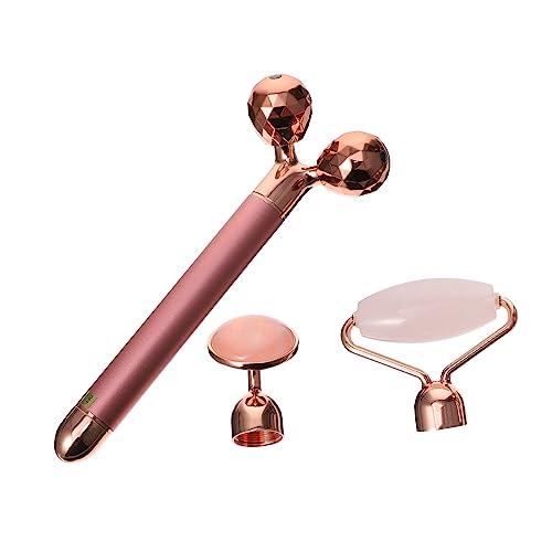 CTIRCHIU 1 Juego Rodillo Facial Eléctrico de Jade con Masajeador para Cuidado de Ojeras y Pufidez para Profesional y Rosa