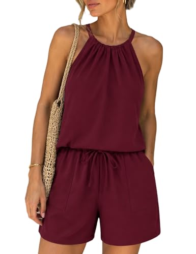Image of Rapbin 2 Piece Short Sets for Women Casual Vacation Summer Outfits Sleeveless Halter Tops Loose Fit
