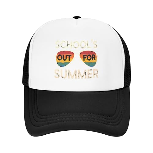 Vetrova Schools Out for Summer Trucker Hat Funny Last Day of School Baseball Cap Mesh Back Adjustable Hats for Kids - Black