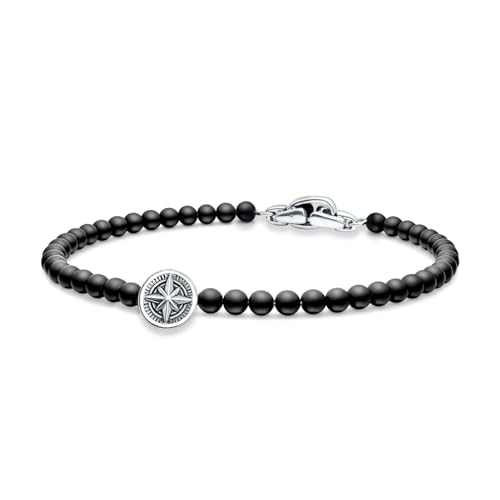 Pulsera de Plata 925 con Onix Negro y Dije de Cruz y Brújula miniatura 1