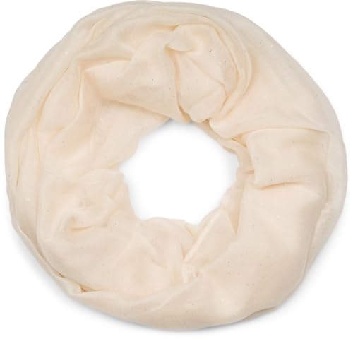 styleBREAKER Damen Loop Schal mit Glitzer-Effekt | Einfarbiger Schlauchschal aus weicher Viskose | Leicht & Elegant | 87 x 93 cm, Farbe:Creme-Beige
