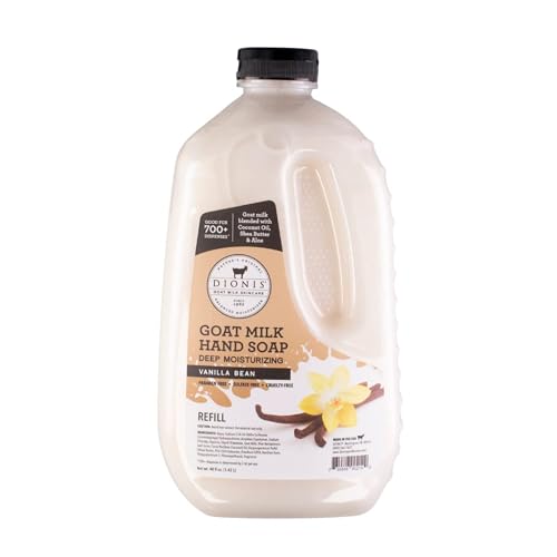 Dionis Goat Milk Skincare Deep Moisturizing Hand Soap Refill - Concentrated Hand Moisturizing Formula Blended With Shea Butter, Aloe Vera & Coconut Oil - Made In The USA - Vanilla Bean, 48 Oz Bottle