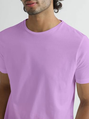 Image of Veirdo Regular Fit Half Sleeves Round Neck Solid Pure Cotton T-Shirt for Men (Available in White, Black, Swan White, Mustard, Maroon, Green, Lilac, Navy, Red Color)