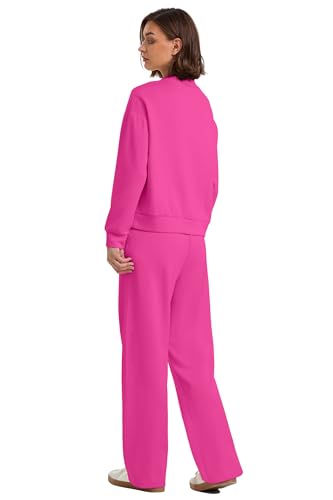 Image of WIHOLL Two Piece Sets for Women Fall Outfits Lounge Sets Mock Neck Tops Wide Leg Pants Vacation Travel Airport Outfits