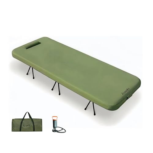 Image of Freein 2-in-1 Modular Camping Cot with Inflatable Sleeping Pad, 7 PSI High-Pressure Drop-Stitch Mattress, Standard Twin Size, Dual-Height Adjustable Folding Bed for Tent, SUV & Guests