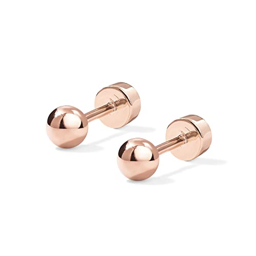 Image of PAVOI 14K Gold Plated Solid 925 Sterling Silver Posts Dainty Ball Stud Flatback Earrings for Women - Cartilage Helix Piercing Jewelry - Small Screwbacks Stud Earrings for Women
