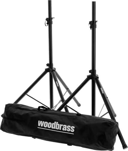 WOODBRASS SS50 Pied d’Enceinte Set de 2 Pieds d’Enceinte Sono avec Housse - Stands Haut‑Parleur Ajustables 115‑183,5 cm, Acier Noir Standard 35 mm,...