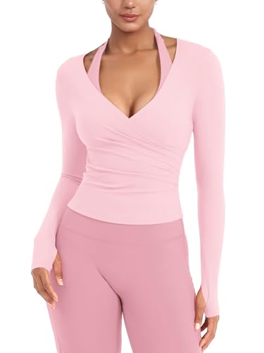 Amazon.com: YEOREO Ease Women Workout Wrap Top Long Sleeve with
