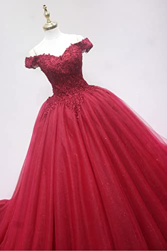 Xyaye Sparkly Quinceanera Dresses Ball Gown Royal Blue Lace Appliques Prom Dresses Sweetheart Gowns Off Shoulder Tulle Birthday Dresses For Teens #TOP3