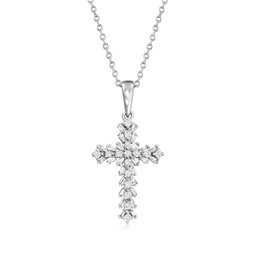 Ross-Simons 0.25 ct. t.w. Diamond Cross Pendant Necklace in 14kt White Gold