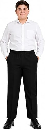 Herrenhose mit kurzem Bein, voller elastischer Bund, für Jungen, Schule, formelle Übergröße, Schwarz , 3XL