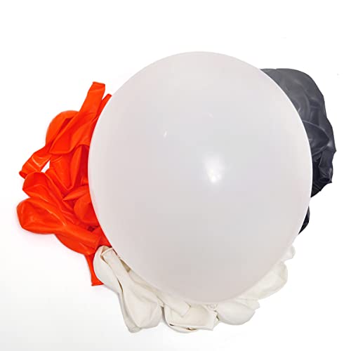 Image of 300 Pack White Black and Orange Balloons 100 of each of the 3 colors 12 inch White Black Orange Party Balloon Bulk for Various Party Events Decorations