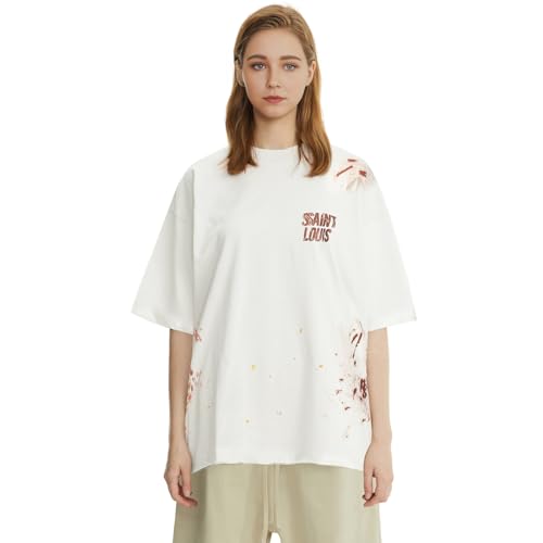 DONCARE "Saint Men's Gray Short Sleeve Color Embellished Simple Print Unisex T-Shirt3