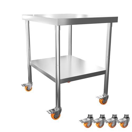 LZQ Table de travail en acier inoxydable - 85 x 76 x 60 cm - Avec roulettes - Plan de travail en...
