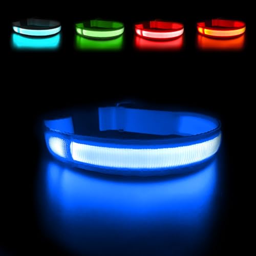 MASBRILL Collare Luminoso per Cani Ricaricabile, Collare per Cani a LED Impermeabile con 3 Modalità Di Luce, Regolabile Collare Cani Taglia Piccola Media Grande per la Sicurezza Notturna, Blu M