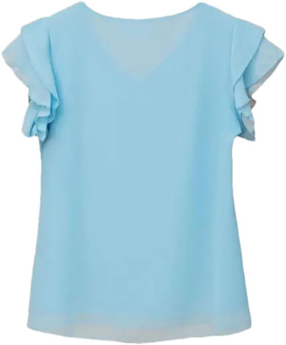 Women's Short Sleeve Chiffon Solid Color V-Neck Top