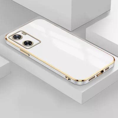 Image of Apurb Store for Oppo A77 5G Plating Square Gold Frame Phone Case Luxury Soft Silicone Back Cover (for Oppo A77 5G, White)