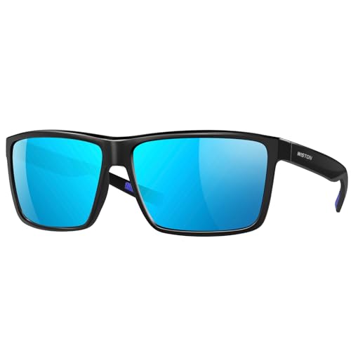 WISTON Polarized Sunglasses for Men Women Large Rectangular Classic UV400 Protection Driving Fishing Shades Sun Glasses Black/Blue