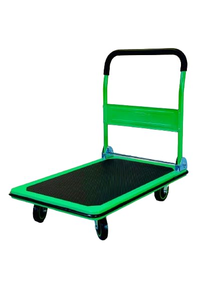 300kgs Foldable Heavy Duty Steel Hand Trolly, Flat Hand platform Green And Black For Moving Heavy And Large Items of Home & Warehouse(Made in Taiwan) (300kgs)