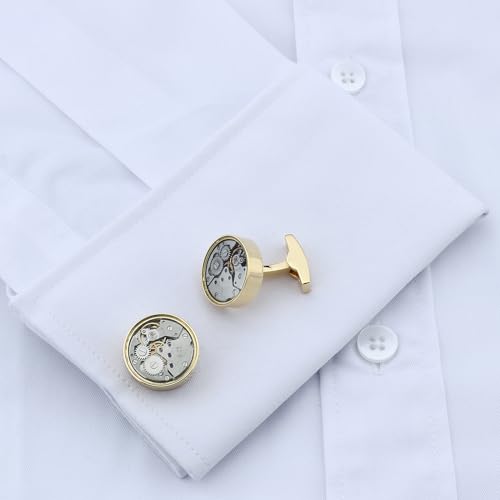 Mancuernillas con movimiento de reloj para hombre con caja de regalo miniatura 2