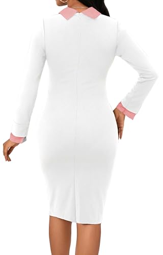 Image of CuteCherry Women's Church Dress Long Sleeve Bow Tie Neck Bodycon Work | High Waist Bodycon Knee Length Business Pencil Bow Tie Neck Long Sleeve Slim Fit Work