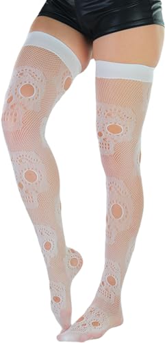 Image of ToBeInStyle Women's Sugar Skull Dia de los Muertos La Catrina Skeleton Bones Tights & Thigh High Stockings