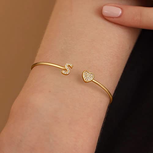 Brijewlic Gold Bangle Bracelets For Women, 14K Gold Plated Letter A Initial Bracelet Gold Bracelets For Women Heart Bracelet Bangle Bracelets For Women Gold Cuff Bracelets For Women Christmas Gifts thumb #2
