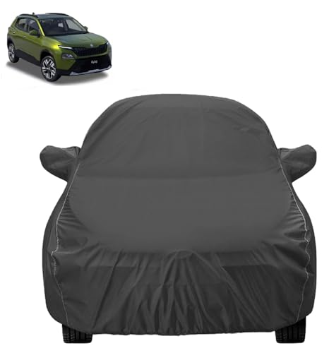 Image of Auto Hub Car Cover Compatible with Skoda Kylaq with Mirror Pocket, Dustproof, Heat Resistant, Triple Stitched, Kylaq Car Cover- Grey