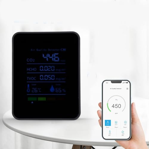 Détecteur CO2 Portable 5 dans 1 Moniteur de qualité de L'air Formaldéhyde Hcho TVOC Temp Humi Detector Detector Aperpé à la Détection de la Batterie pour Les écoles de Gymnase du