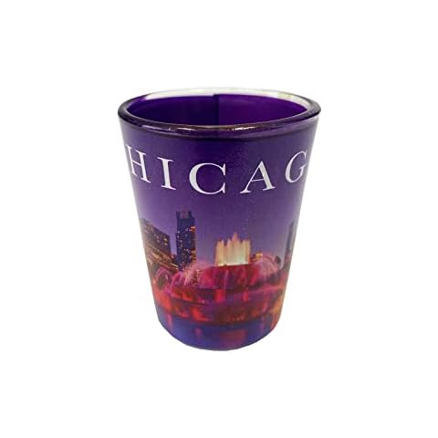 Chicago Skyline Buckingham Fountain at Night Purple Shot Glass Cover