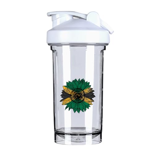Vintage Sunflower Jamaica Jamaican Flag 18 Ounce Shaker Cup,Fashion Theme Pattern Shaker Bottle Leak-proof Workout Shake Bottles 500ML/18 oz Perfect for Pre Workout White 0