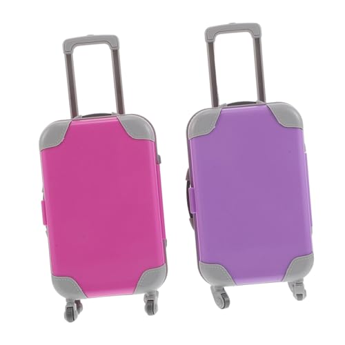 Happyyami 2個ドール用ミニトロリーケース ハードシェルローリングスーツケース ハンドル キャスター付き 向けごっこ遊び用旅行アクセサリー