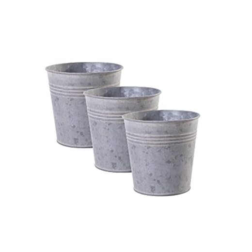 Jinfa Juego de 3 Macetas de Metal galvanizado para Plantas Flores maceteros Interior y Exterior cenicero | Tamaño: S | Ø 13 cm x h 12,7 cm | 1,2L
