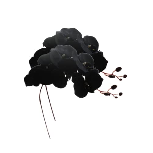 Rikyo 8 Heads Faux Orchid,40" Bouquets 2 Stem Phalaenopsis No Fade Petals Fake Flowers Forever Plants For Home Decoration, Office Decor,Wedding Party Decoration (Black) #TOP28