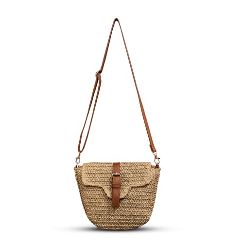 Straw Crossbody Bag for Women - Small Summer Beach Bag Boho Handmade Woven Shoulder Handbag Purse for Vacation 2025