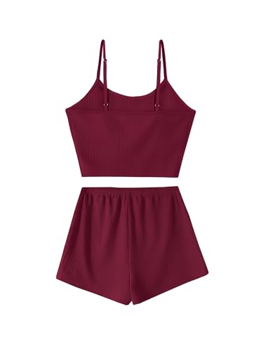Image of Hilinker Womens Graphic 2 Piece Pajama Set Summer Cute Crop Cami and Shorts Ribbed Lounge Sets