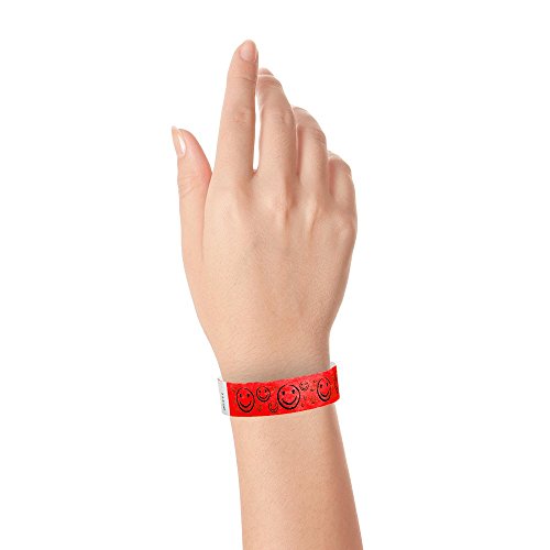 Image of 500 WristCo Neon Red Smiley Face Tyvek Wristbands for Events