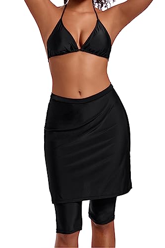 Micosuza Womens Skirted Swim Capris Sun Protective UPF 50+ Swimming Tight with Attached Skirt Sport Leggings4