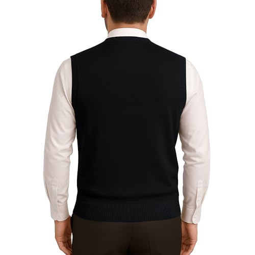 Men’s V-Neck Sleeveless Sweater Vest – Solid Black Knit Vest for Men, Classic Pullover Style, Mens Sweater Vest2