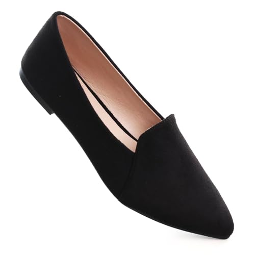 SAILING LU Women Pointy Toe Ballet Flats Faux Suede Black 44(10.5) by SAILING LU - Used condition - Image 2