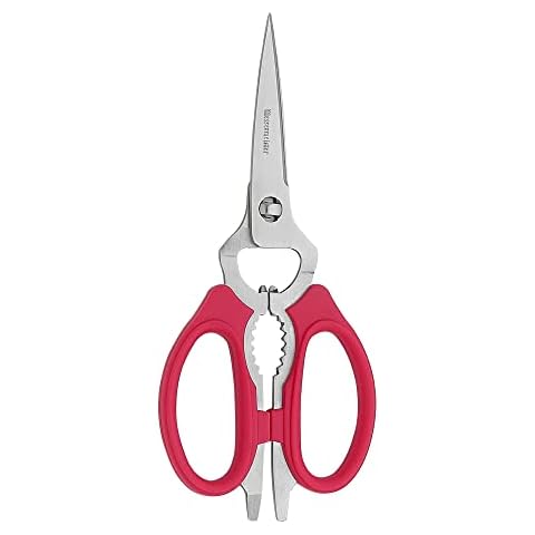 Messermeister 8-Inch Take-Apart Kitchen Scissors, Red - Includes Screwdriver, Nut Cracker, Jar Lid Opener/Gripper, Bottle Opener & Bone + Twig Cutter - Suitable for Lefties & Righties Cover