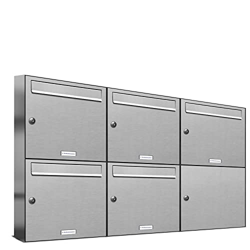 AL Briefkastensysteme 5er Briefkastenanlage Edelstahl, Premium Briefkasten...