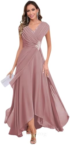 Cap Sleeve Mother of The Bride Dresses for Wedding Chiffon Lace Applique V Neck A Line Ruffle Formal Evening Gown 20254