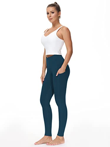 Image of THE GYM PEOPLE Thick High Waist Yoga Pants with Pockets, Tummy Control Workout Running Yoga Leggings for Women