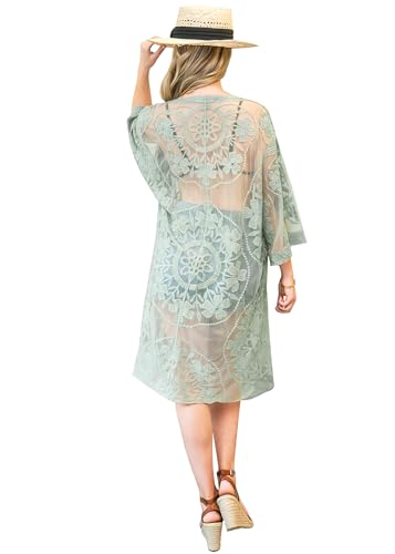Image of Anna-Kaci Women's Long Embroidered Lace Kimono Half Sleeve Cover Up Cardigan