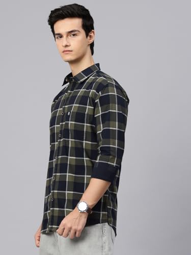 Image of Majestic Man Men Comfort Slim Fit Pure Cotton Tartan Checked Casual Shirt