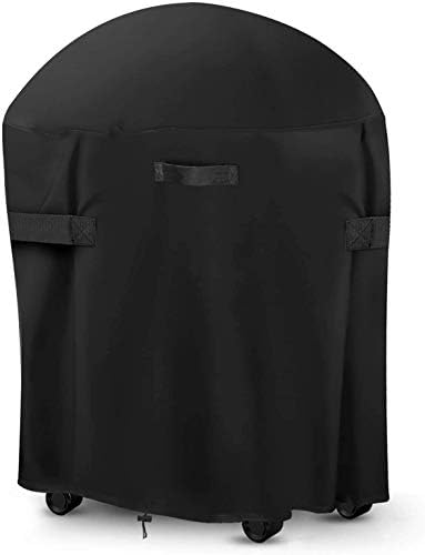 30-inch Round Smoker Cover, BBQ Grill Cover Kamado Cover Barrel Cover Fit for Smoker Grills Charcoal Grills Kamado Grills Gas Grills Vertical Fire Pit Barrel, UV Dust Water Resistant, Black