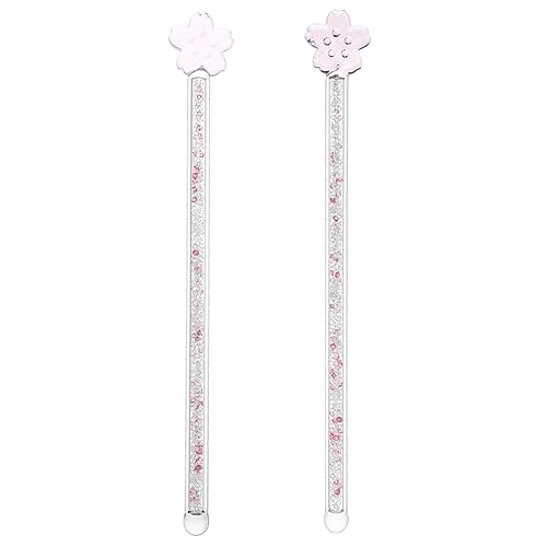 OUNONA 2pcs Cherry Blossom Glass Drink Stirrers Reusable Mixing Sticks for Coffee Tea Juice and Wine Elegant and Stylish Design for Home Bar Restaurant Use