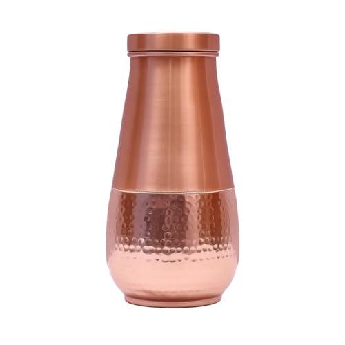 2activelifePure Copper Water Carafe with Cup 1 Liter (1000ml) Bedside Water Bottle Hammered Honeycomb Design Leak-Proof Copper Drinking Water Vessel Ayurvedic Tamra Jal Container Easy to Clean