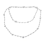 Fashion Extra Long Multi Wrap Layering Simulated White Pearl & Station Chain Endless Strand Necklace For Women Teen 63 Inch Length
